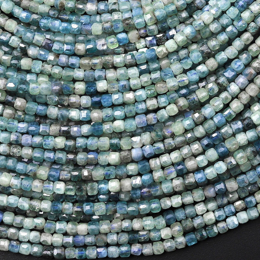 Natural Bicolor Green Blue Kyanite Faceted 2mm Cube Beads Gemstone 15.5" Strand