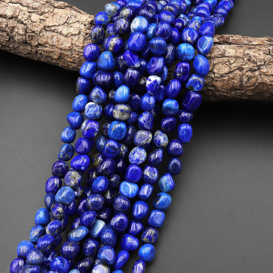 Vibrant Natural Blue Lapis Freeform Nugget Beads 6mm 10mm Gemstone 15.5" Strand