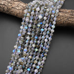 Faceted Natural Labradorite 7mm 8mm Rounded Rondelle Beads Lots of Fire Flashes 15.5" Strand