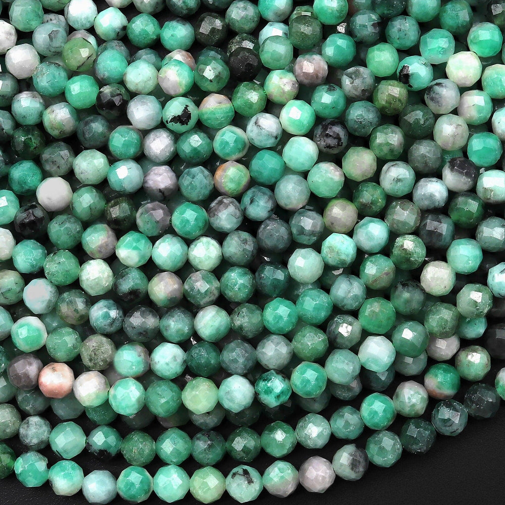 Real Genuine Natural Green Emerald Gemstone Faceted 4mm Round Beads Gemstone May Birthstone 15.5" Strand