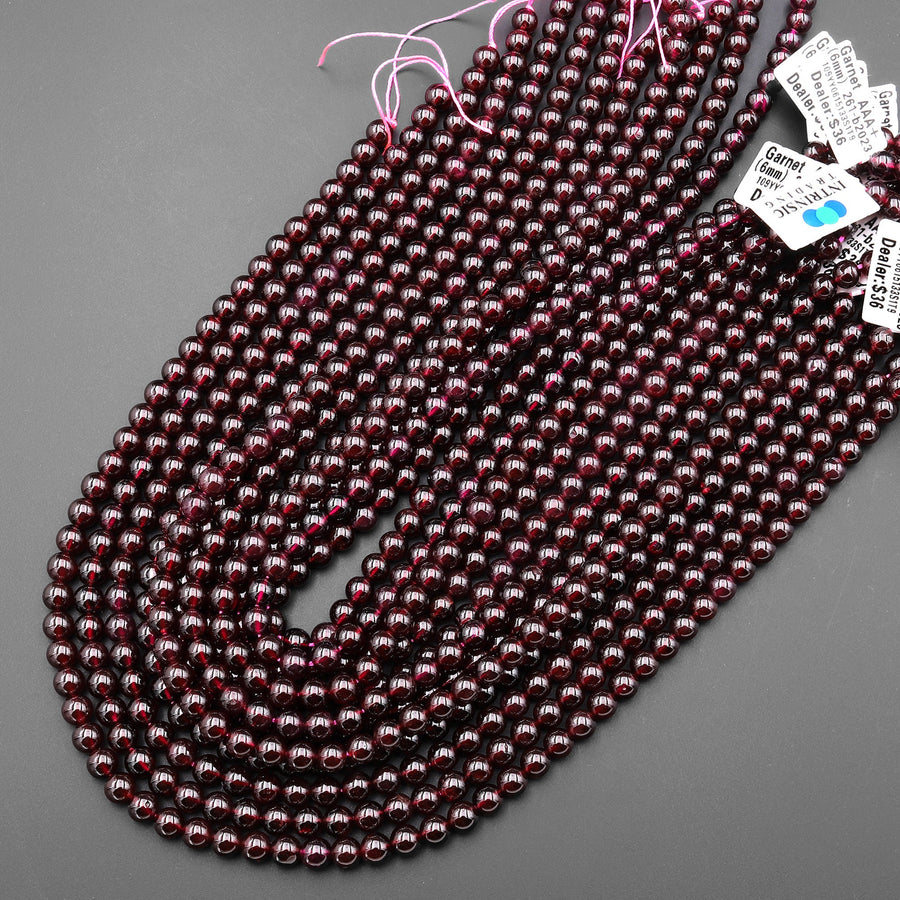 AAA+ Natural Red Garnet 3mm 4mm 5mm 6mm Round Beads 15.5" Strand