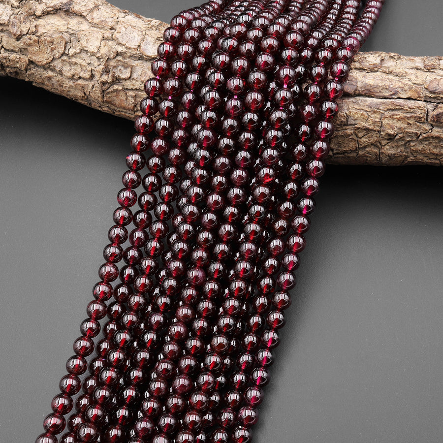 AAA+ Natural Red Garnet 3mm 4mm 5mm 6mm Round Beads 15.5" Strand