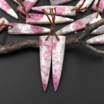 Natural Pink Tourmaline in Quartz Earring Pair Matched Dagger Triangle Shape Drilled Gemstone