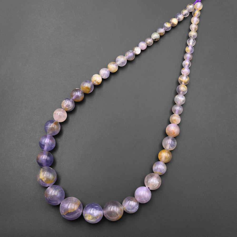 Rare Natural Purple Fluorite Beads Graduating Smooth Round Beads 17" Necklace Strand