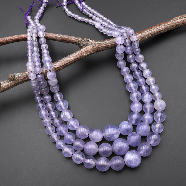 Rare Natural Purple Fluorite Beads Graduating Smooth 4mm to 14mm Round Beads 17" Necklace Strand