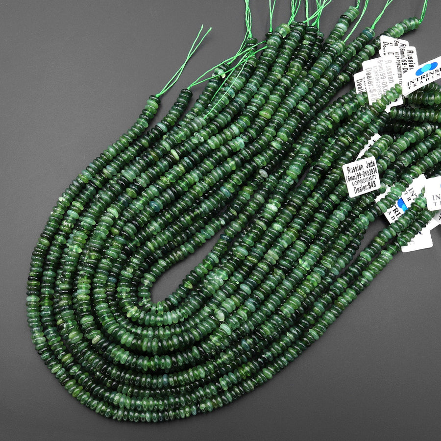 AAA Translucent Genuine Natural Green Russian Siberian Jade Smooth 6mm Thin Rondelle Beads 15.5" Strand