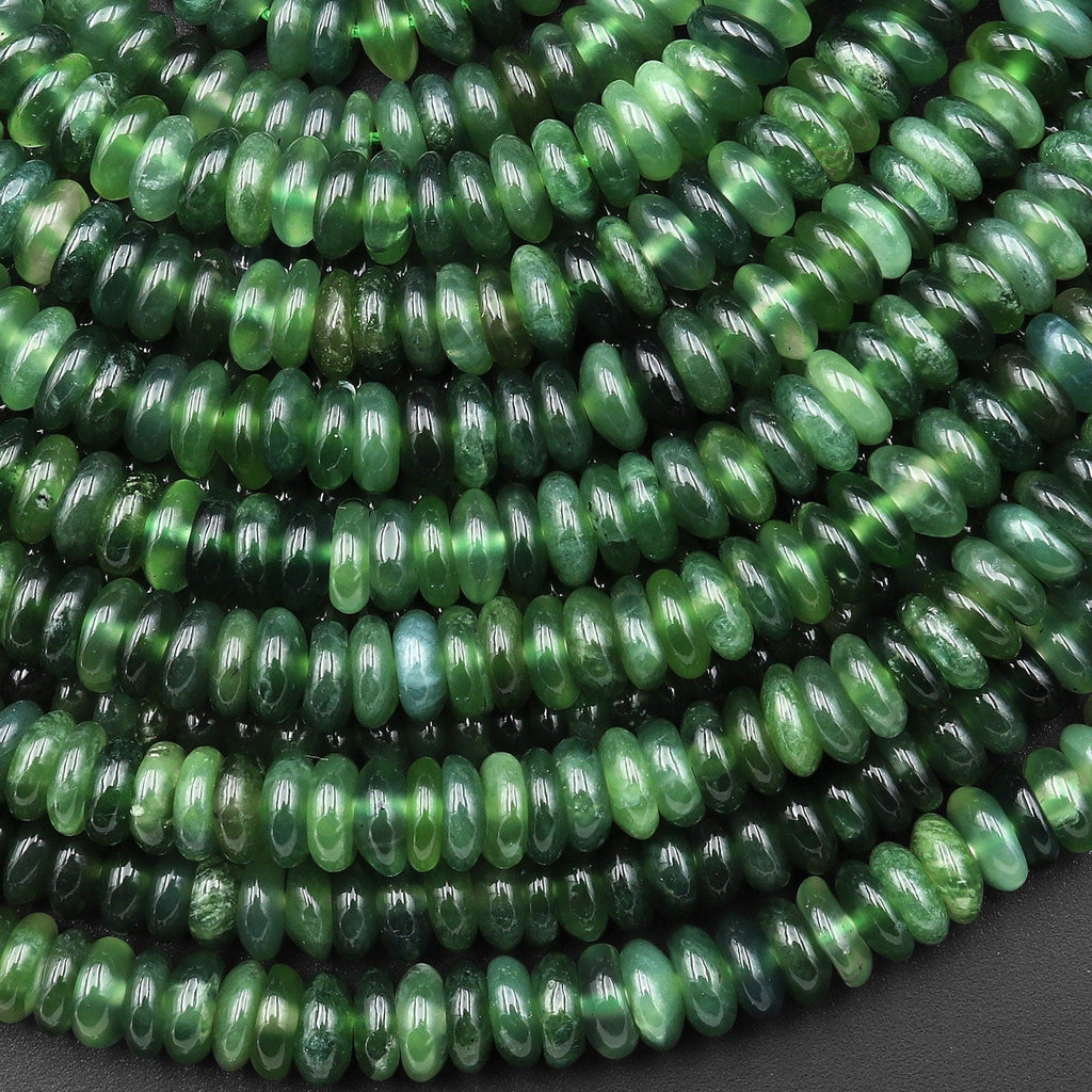 AAA Translucent Genuine Natural Green Russian Siberian Jade Smooth 6mm Thin Rondelle Beads 15.5" Strand