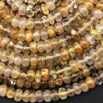 Natural Golden Rutile Quartz Rondelle 6mm 8mm Beads Tons of Sharp Rutile Hair Needle 15.5" Strand