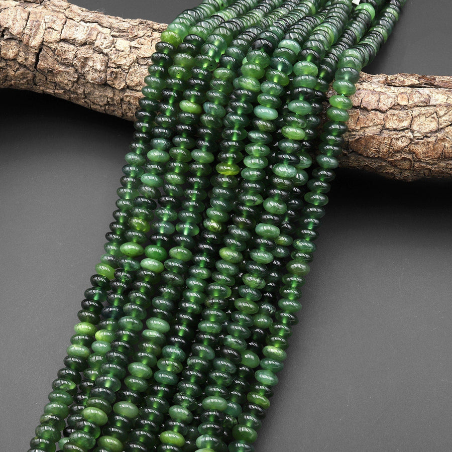 AAA Translucent Genuine Natural Green Russian Siberian Jade Smooth 8mm 10mm Rondelle Beads 15.5" Strand