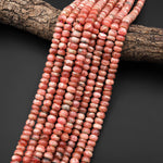 Natural Pink Red Rhodochrosite Smooth 6mm 8mm 10mm 12mm Rondelle Beads 15.5" Strand