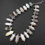 Natural Grey Moonstone Faceted Double Terminated Point Top Side Drilled Focal Pendant Beads 15.5" Strand