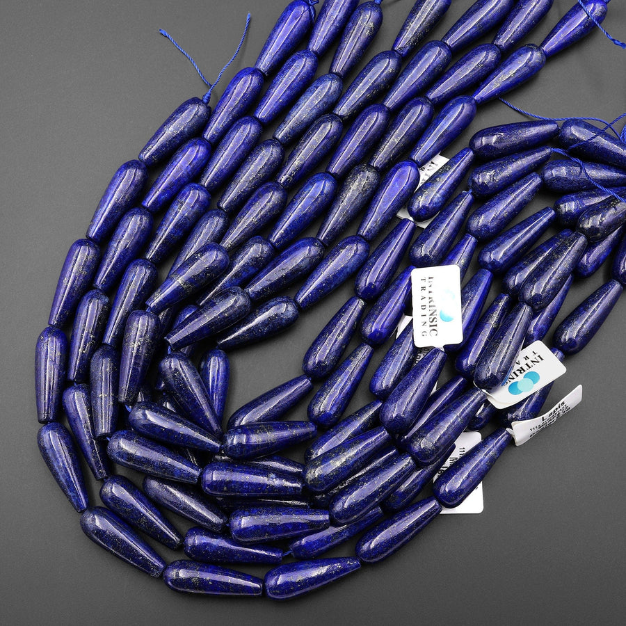 Long Blue Lapis Smooth Teardrop Beads 10x30mm 15.5" Strand