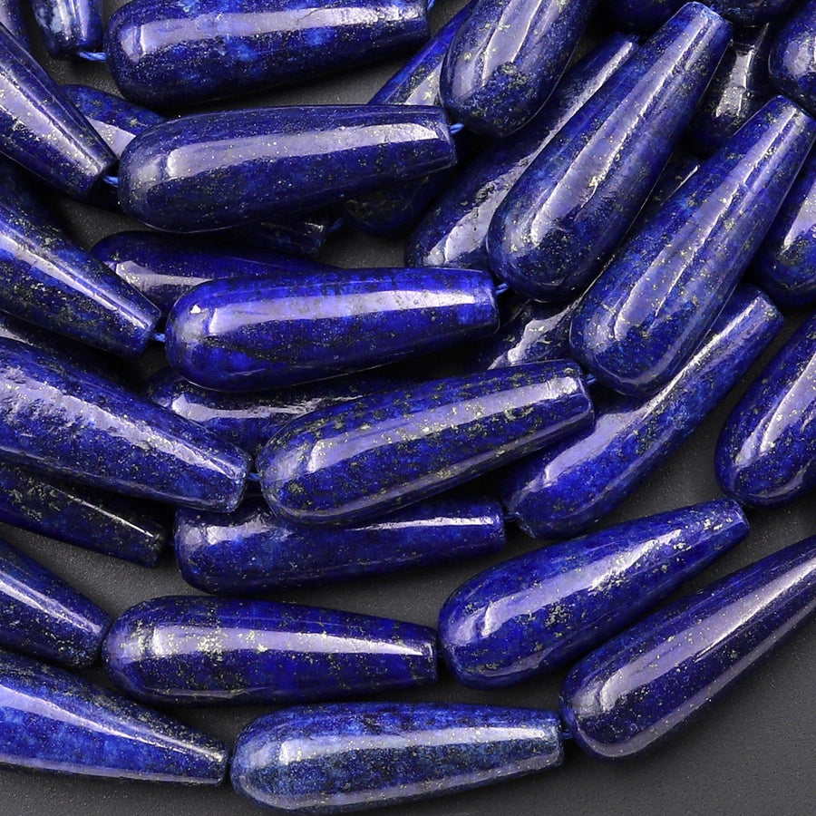 Long Blue Lapis Smooth Teardrop Beads 10x30mm 15.5" Strand