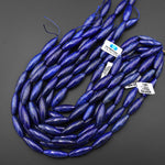 Long Blue Lapis Smooth Marquise Tube Beads 10x30mm 15.5" Strand