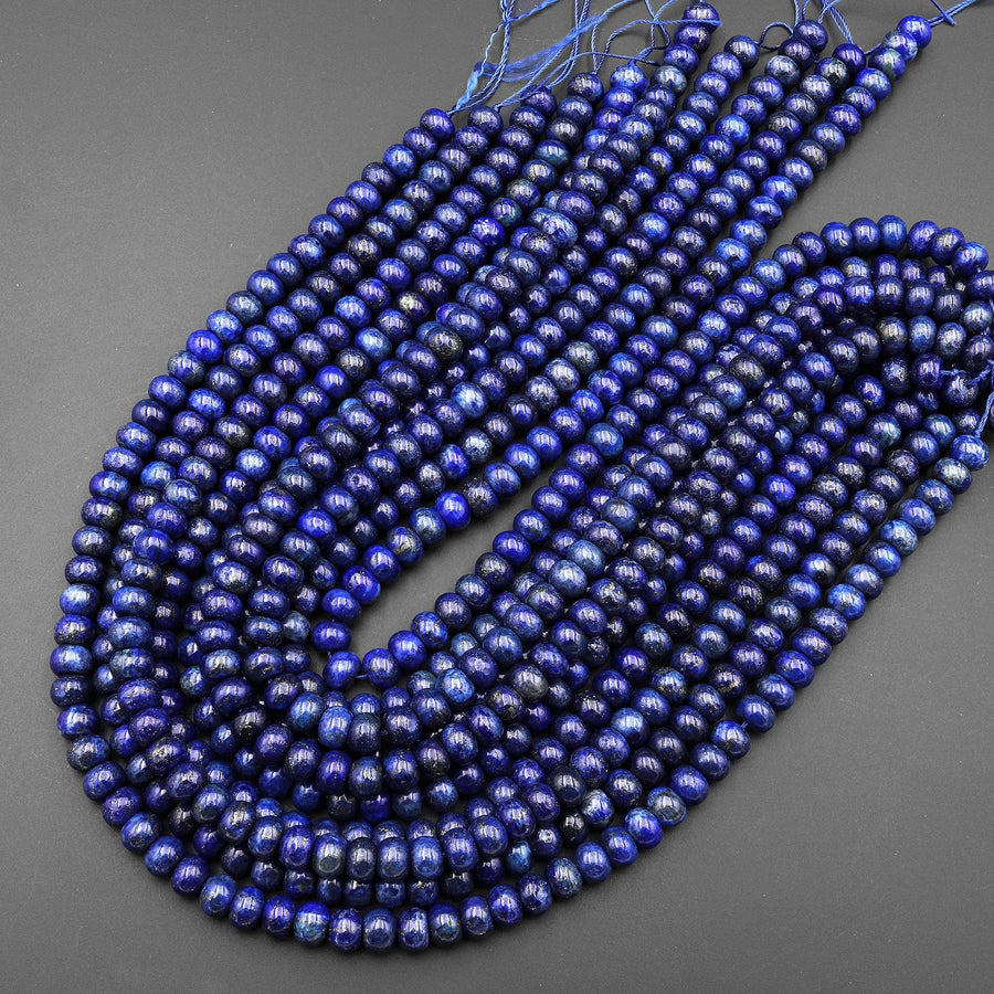 Blue Lapis Smooth 8mm 10mm Rondelle Beads 15.5" Strand