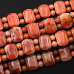 Double Drilled Natural Peach Red Fossil Coral 20x15mm Rectangle Bracelet Gemstone Beads 8" Strand