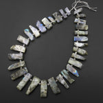 Matte Natural Labradorite Rectangle Rectangular Beads Spike Stick Slice Focal Pendant Cleopatra Style Fan Shaped 15.5" Strand