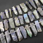 Natural Labradorite Rectangle Rectangular Beads Spike Stick Slice Focal Pendant Cleopatra Style Fan Shaped 15.5" Strand