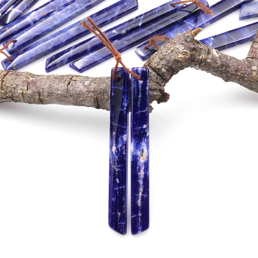 Natural Blue Sodalite Long Slender Beveled Rectangle Earring Pair Matched Gemstone Beads