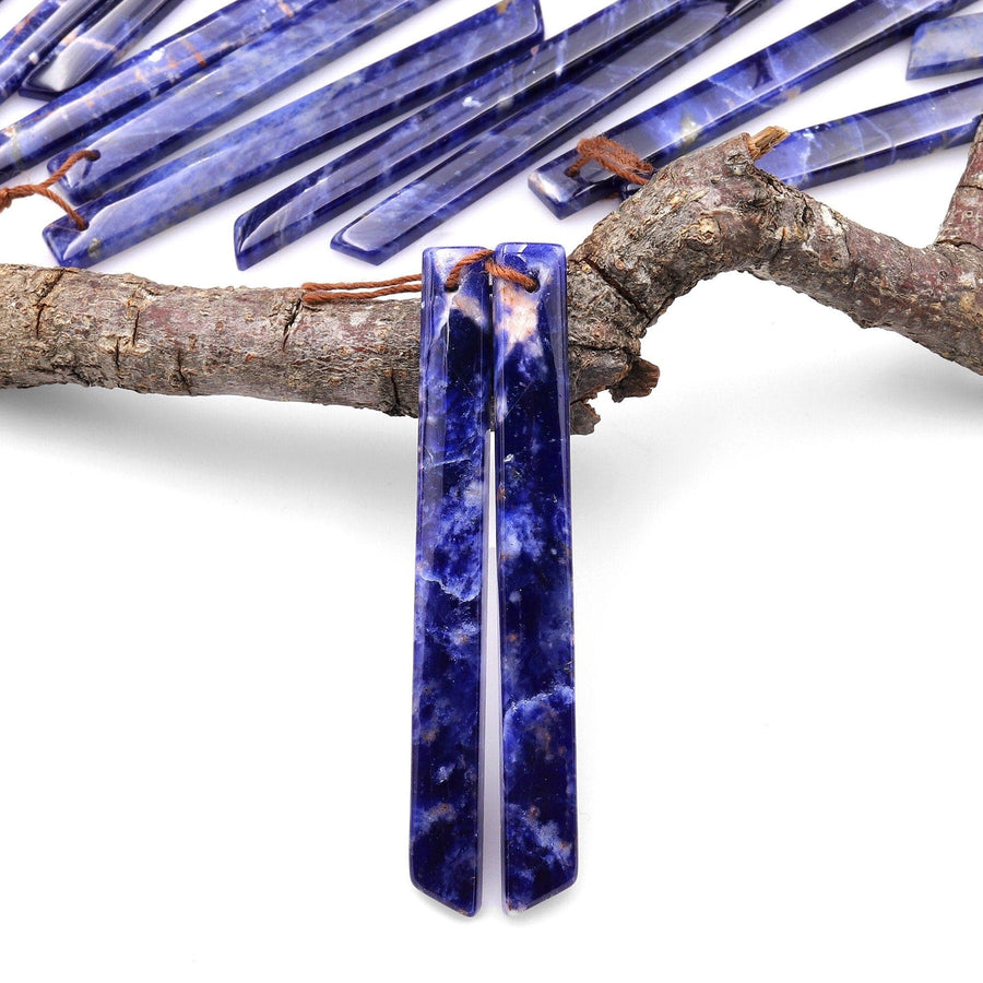 Natural Blue Sodalite Long Slender Beveled Rectangle Earring Pair Matched Gemstone Beads A1