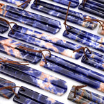 Rare Natural Orange Sodalite Long Linear Beveled Rectangle Earring Pair Matched Gemstone Beads