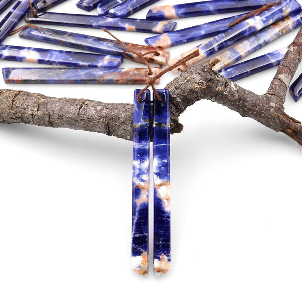 Rare Natural Orange Sodalite Long Linear Beveled Rectangle Earring Pair Matched Gemstone Beads A2