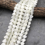 AAA Iridescent Hand Carved Natural White Mother of Pearl Beads Heart Palm Leaf Shape 15.5" Strand