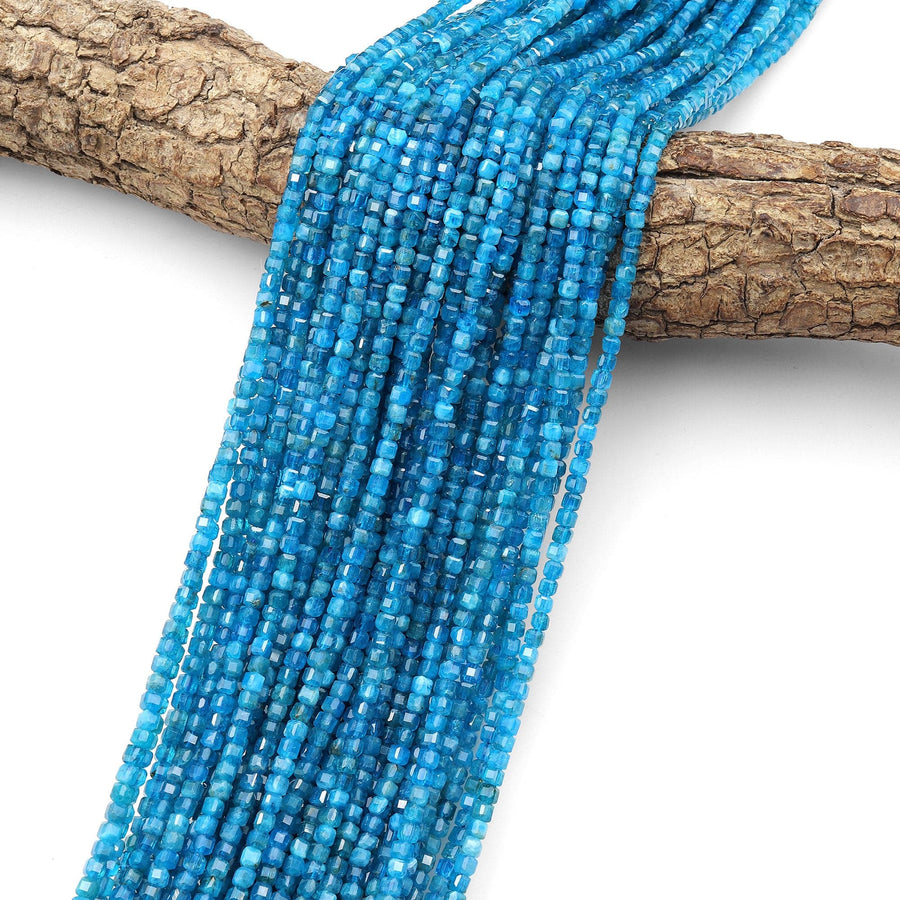 AAA Natural Teal Blue Apatite Faceted 3mm Cube Beads Gemstone 15.5" Strand