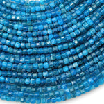 AAA Natural Teal Blue Apatite Faceted 3mm Cube Beads Gemstone 15.5" Strand