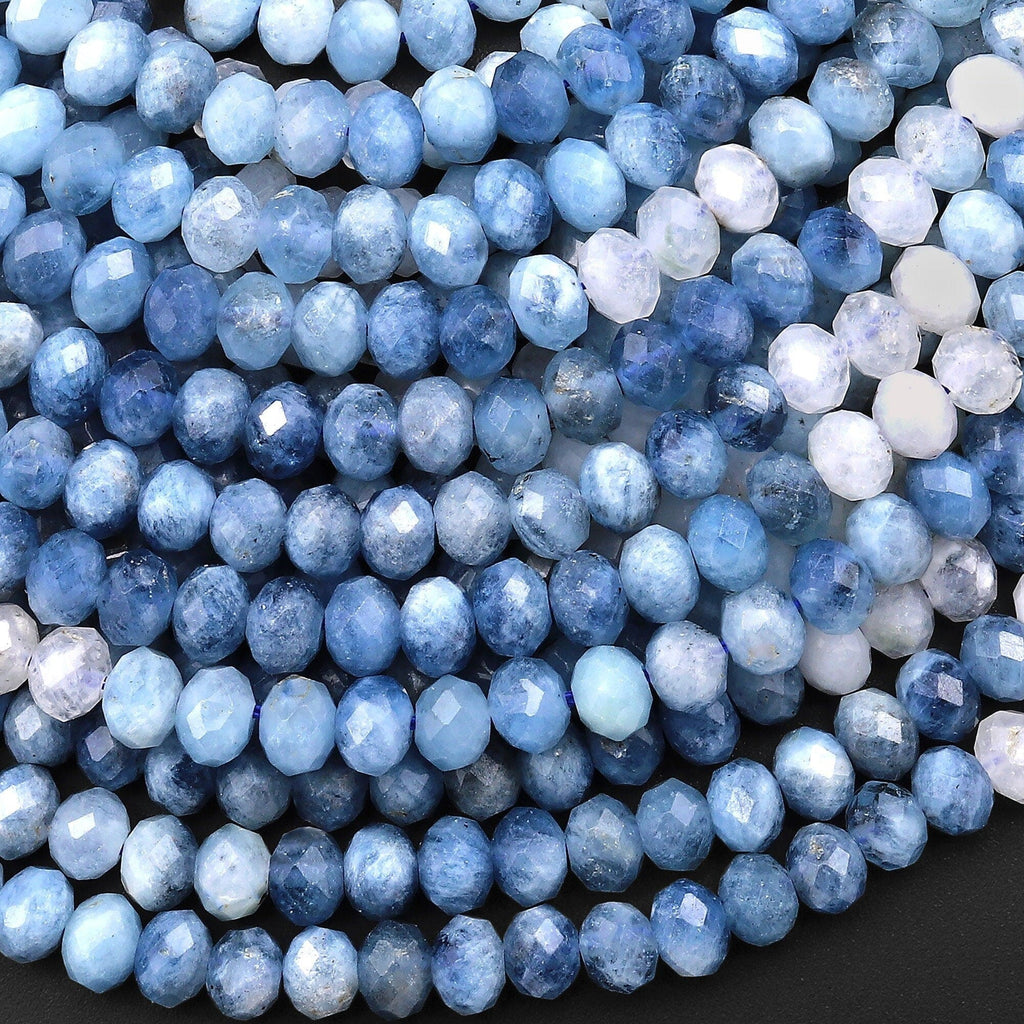 Faceted Natural Aquamarine Rondelle Beads 5mm 6mm Gradient Blue Shades 15.5" Strand