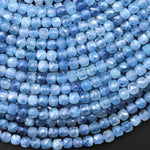 AAA Faceted Natural Blue Aquamarine 4mm Cube Beads Translucent Gemstone 15.5" Strand