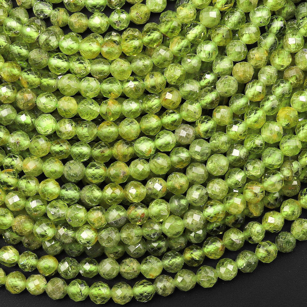 Faceted Natural Green Peridot 4mm Round Beads Gemstone 15.5" Strand