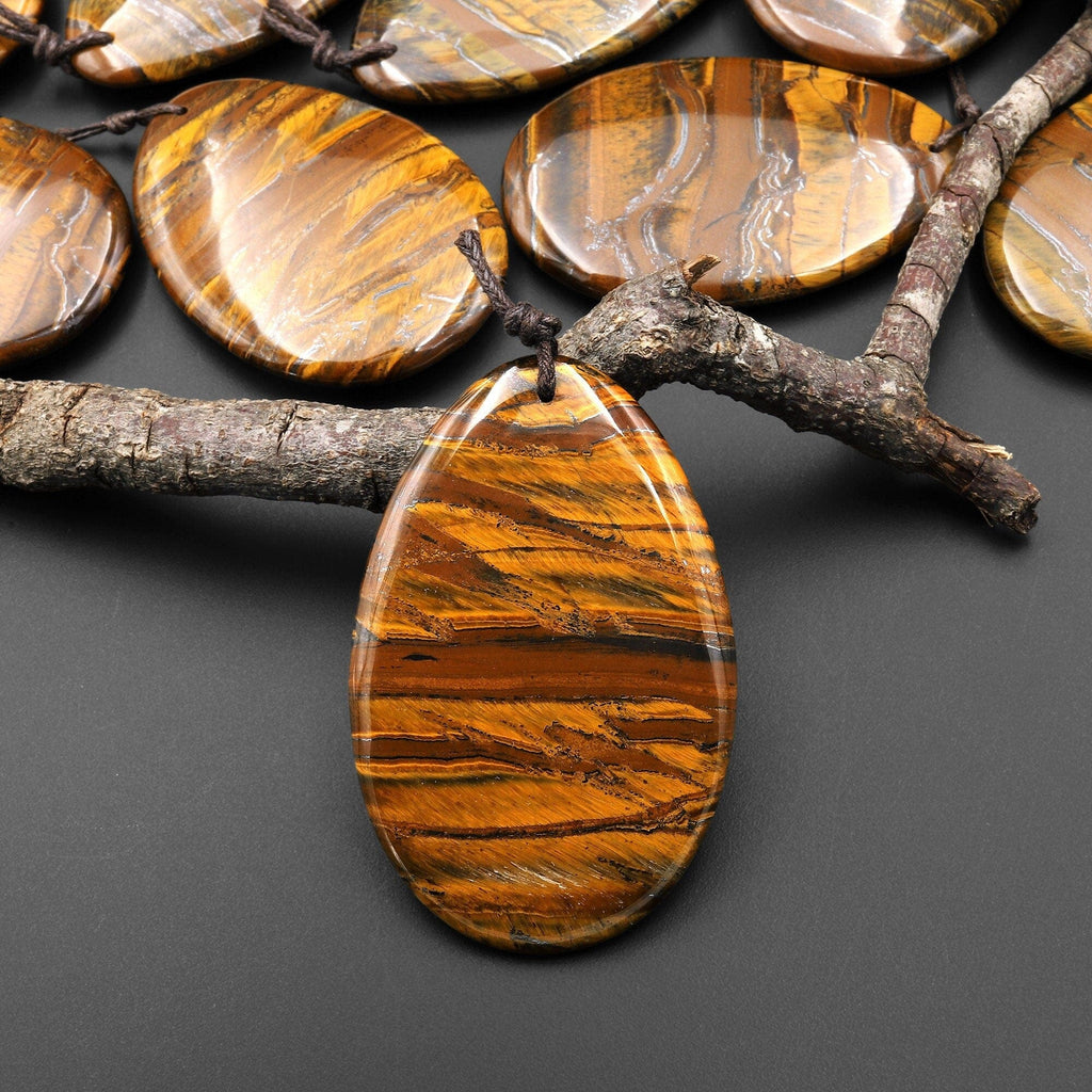 Natural Golden Brown Tiger Iron Pendant FreeformTeardrop Shape Pendant A2