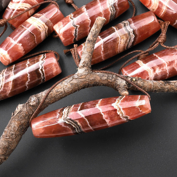 Rare AAA Natural Red Rhodochrosite Black Iron Matrix "Dzi" Focal Bead Pendant A2