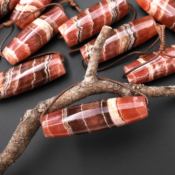 Rare AAA Natural Red Rhodochrosite Black Iron Matrix "Dzi" Focal Bead Pendant A1
