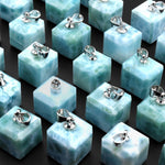 AAA Natural Blue Larimar Faceted Cube Dice Pendant 8mm 10mm 12mm 14mm 16mm Gemstone