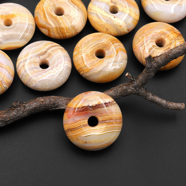AAA Natural Mexican Crazy Lace Donut Pendant Focal Bead A11