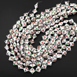 White Pink Green Cloisonné Diamond Beads 16mm Decorative Floral Enamel 15.5" Strand