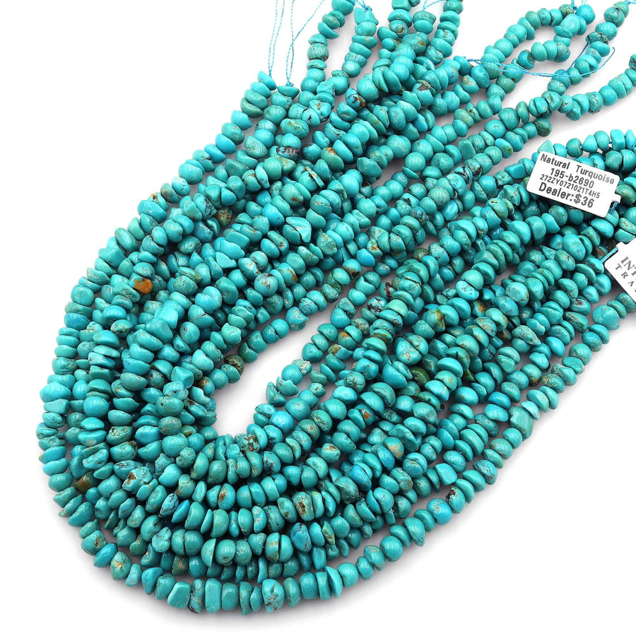 Natural Turquoise Freeform 5mm 6mm 8mm Nuggets Untreated Genuine Real Stunning Blue Green Turquoise Gemstone Beads 15.5" Strand