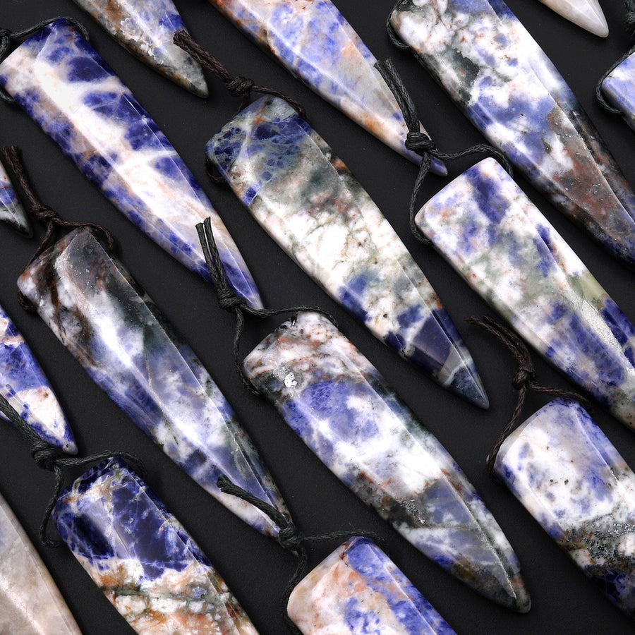 Rare Natural Orange Sodalite Pendant Long Triangle Dagger Side Drilled Focal Bead