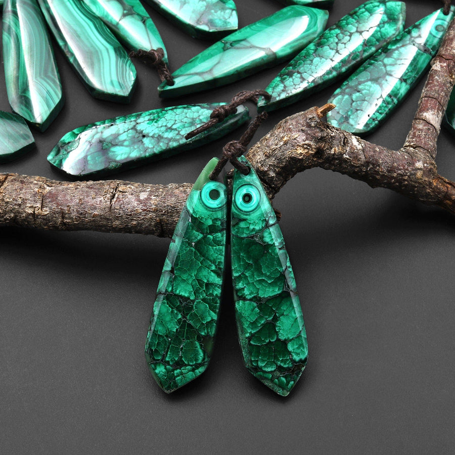 Natural Malachite Earring Butterfly Wing Teardrop Pair Drilled Matched Gemstone Beads