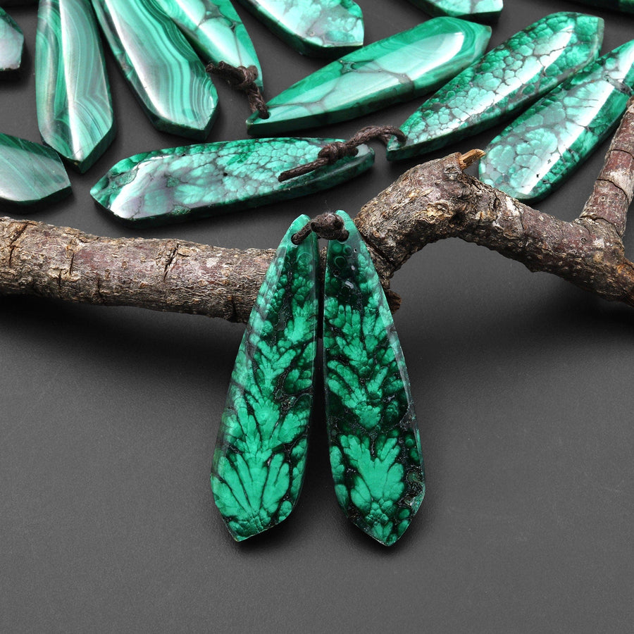 Natural Malachite Earring Butterfly Wing Teardrop Pair Drilled Matched Gemstone Beads