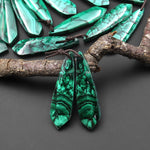 Natural Malachite Earring Butterfly Wing Teardrop Pair Drilled Matched Gemstone Beads