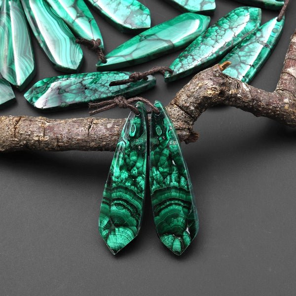 Natural Malachite Earring Butterfly Wing Teardrop Pair Drilled Matched Gemstone Beads A3