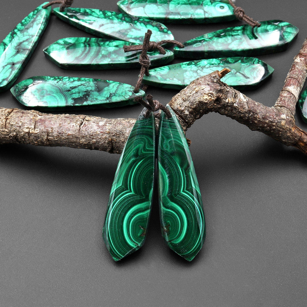 Natural Malachite Earring Butterfly Wing Teardrop Pair Drilled Matched Gemstone Beads A5