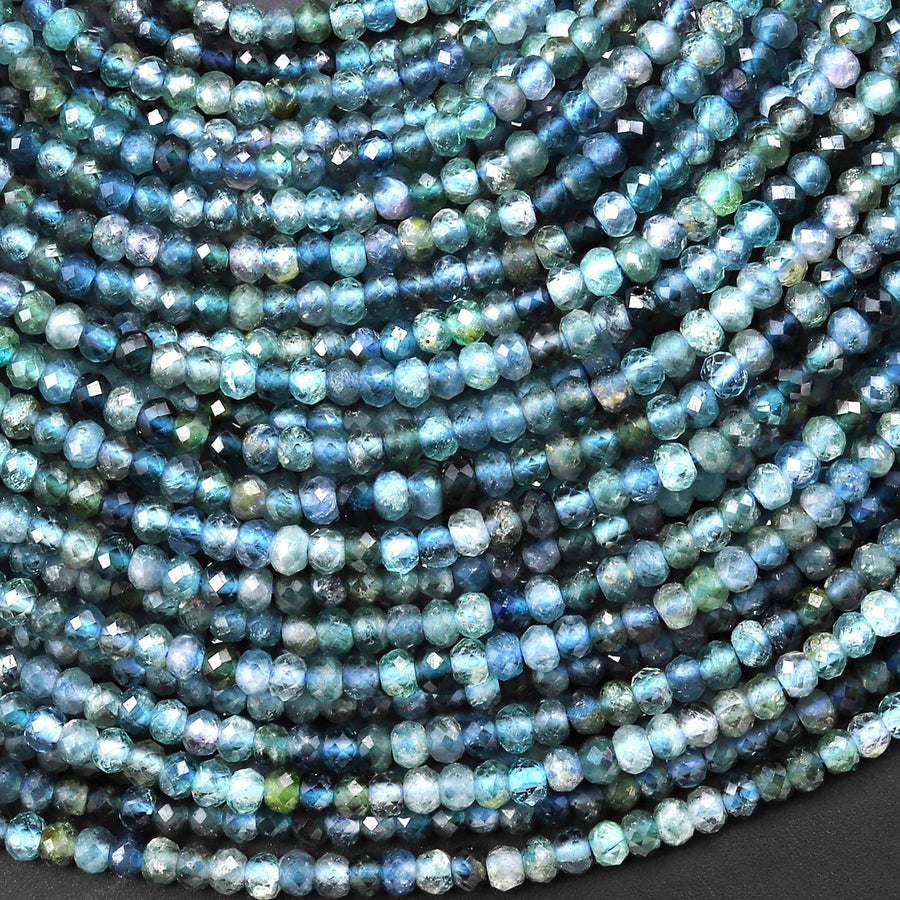 AAA Natural Paraiba Blue Tourmaline Faceted 3mm Rondelle Beads Micro Diamond Cut Indicolite Gemstone 15.5" Strand