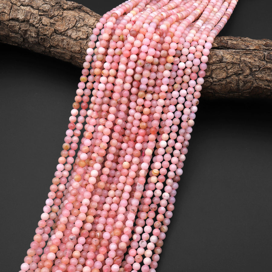 AAA Natural Peruvian Pink Opal 4mm Smooth Round Beads 15.5" Strand