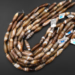 Natural Light Caramel Brown Tibetan Agate Beads Long Barrel Cylinder 30x10mm 15.5" Strand