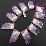 Natural Purple Amethyst Stalactite Slice Pendant Beads Side Drilled Rectangle Gemstone A0866 15.5" Strand