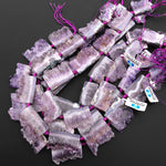 Natural Purple Amethyst Stalactite Slice Pendant Beads Side Drilled Rectangle Gemstone 15.5" Strand